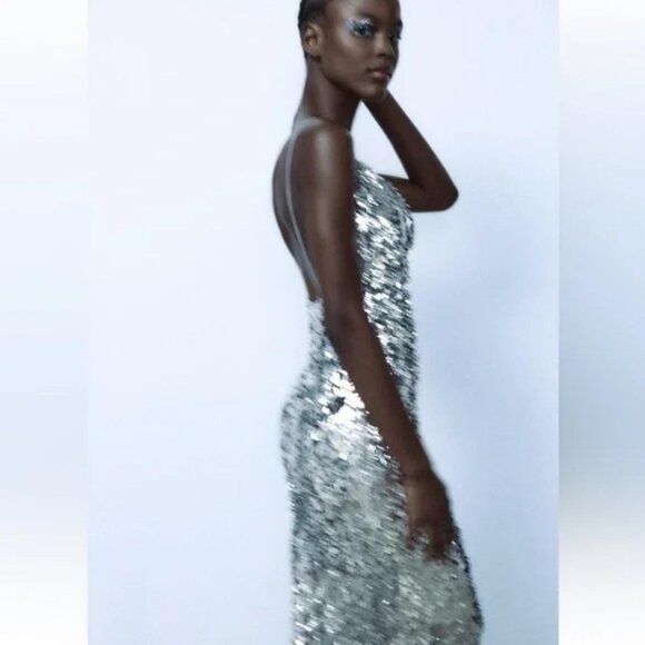 ZARA SEQUIN MIDI DRESS - Picture 1 of 5